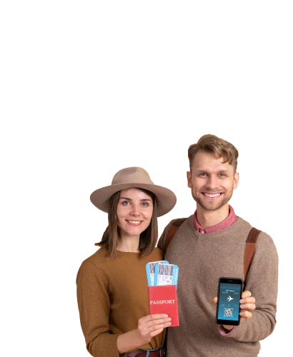 Two tourists holding passports and a mobile phone while enjoying their Sri Lanka trip